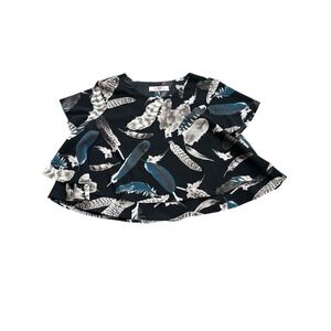 Buddy Love Black Blue Feather Short Sleeve Crop Top XS Layered‎ Boho Festival